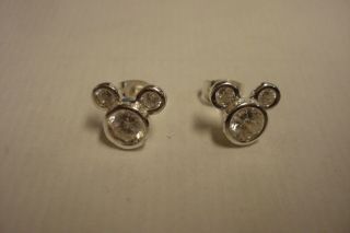 Vintage Walt Disney Micky Mouse Sterling Silver And Cz Earrings.  925