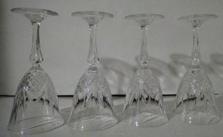 Set Of 4 Lead Crystal Wine Glasses Hand - Cut 7 " Sunburst Diamond Design Vintage