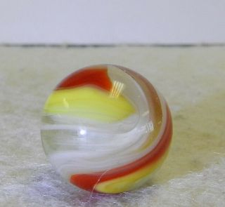 9863 - 1 Vintage Akro Agate Red And Yellow Popeye Marble.  62 Inches