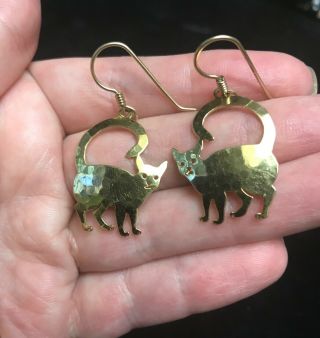 Vintage Wild Bryde Signed Cat dangle Earrings gold tone siamese 3