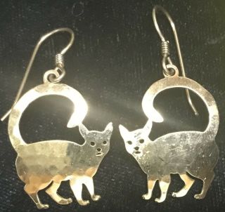 Vintage Wild Bryde Signed Cat dangle Earrings gold tone siamese 4