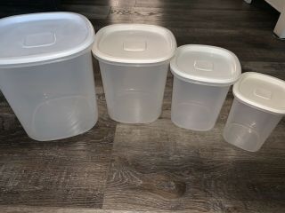 Rubbermaid 4 Vtg Canisters Storage Containers Servin Saver Almond Sheer Nesting