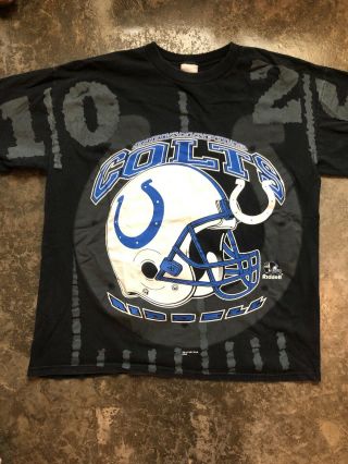 Vintage 1997 Indianapolis Colts Riddell All Over Print Shark Tooth T - Shirt Xl