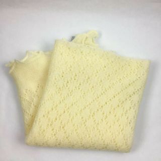 Vera 2 Vintage Baby Blanket Acrylic Pale Yellow Crocheted Japan 51 " X 54 " E6