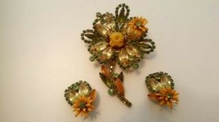 Vintage Alice Caviness Brooch And Earrings Set Signed