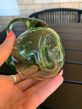 Vintage Art Glass Green Bubble Hand Blown Creamer and Sugar Set 4