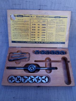 Vintage Threadwell Tap & Die Set With Wooden Box Usa Made