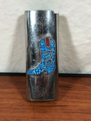 Vintage 70’s Crushed Turquoise Western Cowboy Boot Cigarette Lighter Cover Case
