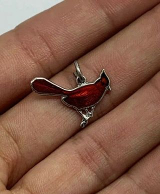 Vintage Wells Sterling Silver 925 Red Enamel Cardinal Bird Bracelet Charm