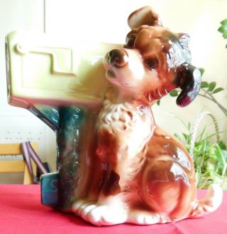 Vintage 1950s Royal Copley Puppy Dog By U.  S.  Mail Box Pottery Planter