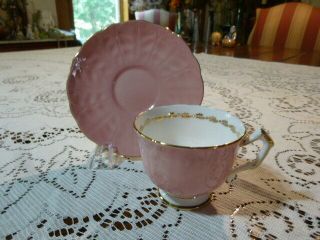 Vintage Aynsley Pink Tea Cup & Saucer English Bone China Solid Pink Gold Trim