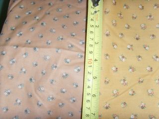 Peach Vintage Small Floral Print Fabric Material Sewing Country Mustard Pair Set