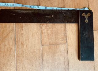 Vintage 9 inch Wood / Brass / Steel Carpenters Square 2
