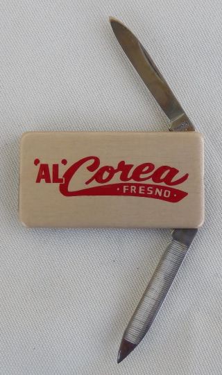 Vintage Advertising Al Corea,  Fresno Trucking Co.  Money Clip,  Pen Knife Nos