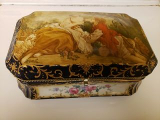 Vintage Rs Prussia Porcelain Vanity Dresser Box With Francois Boucher La Marotte