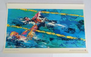 Vtg Olympic Swimmers 1976 Leroy Neiman Art Print Poster Swimming 23 " X 14 "