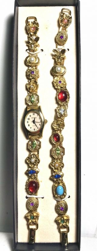 Vintage Gruen Rhinestone & Cabochon Bracelet & Wristwatch