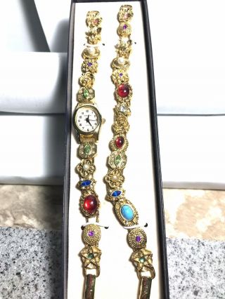 Vintage GRUEN Rhinestone & Cabochon Bracelet & Wristwatch 2