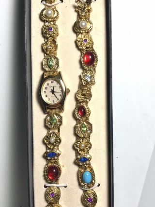 Vintage GRUEN Rhinestone & Cabochon Bracelet & Wristwatch 3