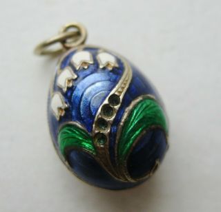 Vtg Sterling Silver Enamel Lily Of The Valley Russian Egg Charm Pendant Opens