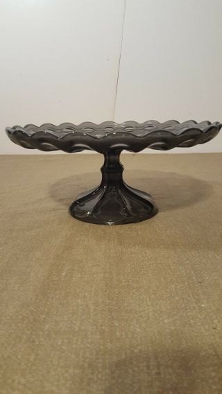 Vintage Dark Gray Glass Cake Plate /stand