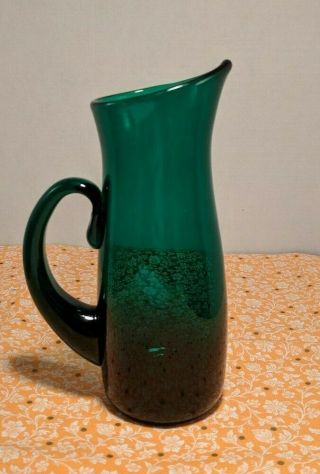 Vintage (believe To Be - Blenko) 7 " 361 Emerald Green Hand Blown Glass Pitcher