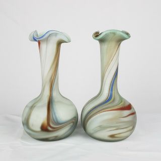 Vintage Marbled Cased Satin Glass Vases Czech Or Italian Murano