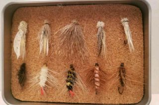 (c6) Vintage Antique Fishing Flies Real Feathers & Furs Hand Tied Look