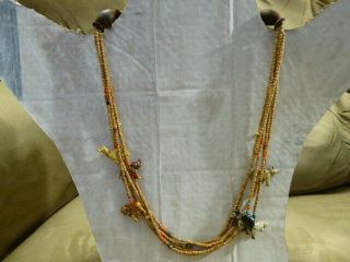 Vtg.  Hand Carved And Painted Animals Multi Strand Coconut Heishi Beads Necklace