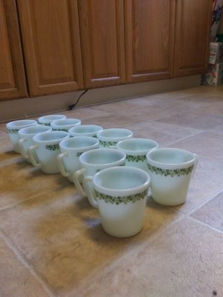 Vintage 12 Pyrex Green Crazy Daisy Spring Blossom Milk Glass Coffee Cup Mug 1410
