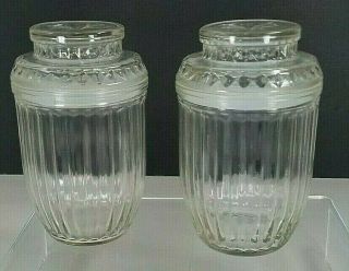 2 Vintage Apothecary Anchor Hocking Clear Glass Jars & Lids With Stars