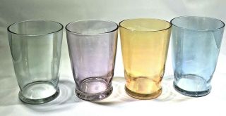 Set Of 4 Mid - Century Modern Juice Glasses Gold Purple Blue Green Vintage 3 " 0008