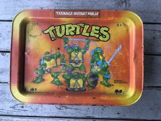 Teenage Mutant Ninja Turtles 1988 Vintage Tray Tv Lap Bed Tin Metal Folding 17 "