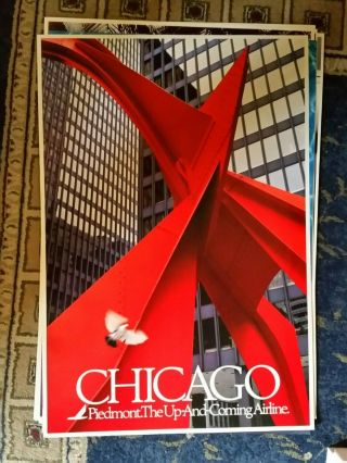 Vintage Piedmont Airlines Chicago,  Il Destination Travel Poster 36 X 25