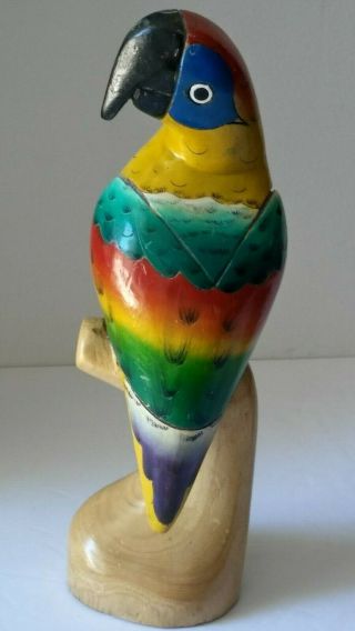 12 " Vintage Tropical Parrot Hand Painted Lighweight Wood Carved Sculpture