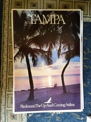 Vintage Piedmont Airlines Tampa,  Fl Destination Travel Poster 36 X 25