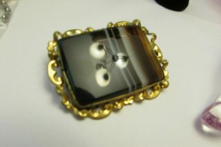 Vintage Victorian Agate Brass Pin Brooch Large 3