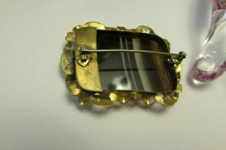 Vintage Victorian Agate Brass Pin Brooch Large 4