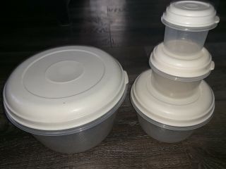 Rubbermaid 4 Vtg Round Container Nesting Servin Saver Bowls 12,  4,  1,  1/2 Cup