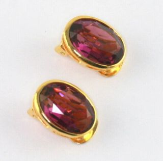 Vintage CHRISTIAN DIOR Haute Couture Faux Amethyst Clip On Earrings 2
