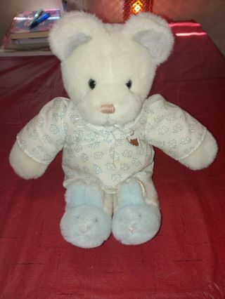 1985 Vintage Gund Teddy Two - Shoes White Teddy Bear With Blue Bunny Slippers & Pj