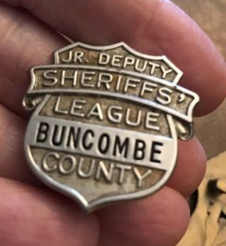 2 Vintage Toy Badges: Jr Deputy Sheriff Buncombe County,  Police Carolina Beach 3