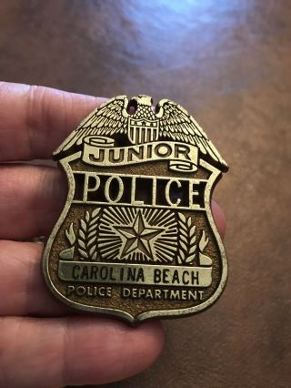 2 Vintage Toy Badges: Jr Deputy Sheriff Buncombe County,  Police Carolina Beach 4