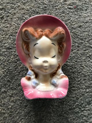 Vtg Wall Pocket Royal Copley Pink Country Girl Lady Head Vase Kitsch 1940’s Hat