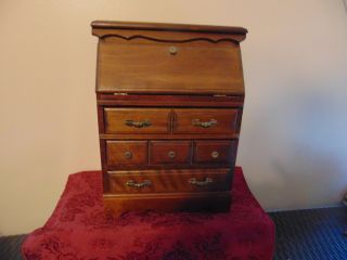 Vintage Wood 4 Drawer Secretary Desk Style Jewelry Box
