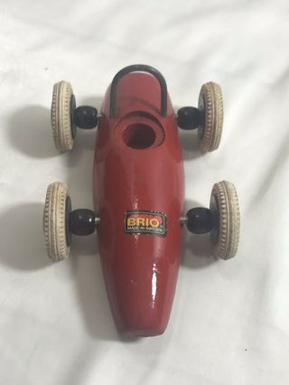 Vintage Brio Classic Wooden Red Race Car Toy with Rubber Wheels Sweden 5” 3