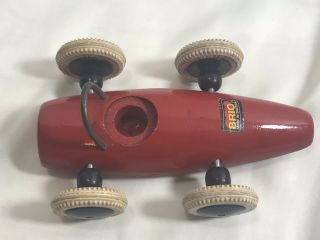 Vintage Brio Classic Wooden Red Race Car Toy with Rubber Wheels Sweden 5” 4