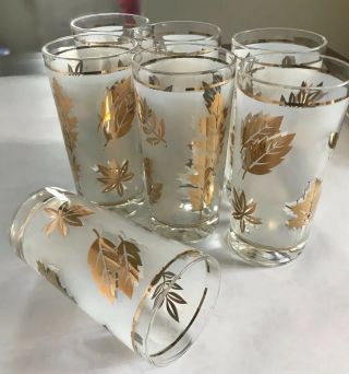 Vtg Mcm Set Of 7 Starlyte Gold Leaf Frosted Mid Century Modern Drinking Glasses