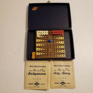 Vintage Lowe Miniature Travel Game Set Backgammon Acey - Ducey 403