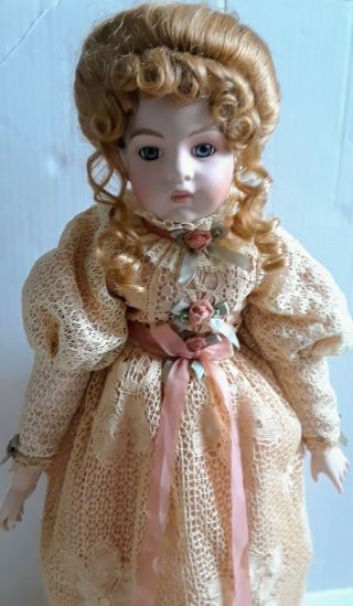 Vintage 28 Inch Porcelain China Doll W/lace Dress & Stand,  Cond Victorian
